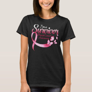 T-shirt Coeur papillon rose Je suis un survivant Cancer du
