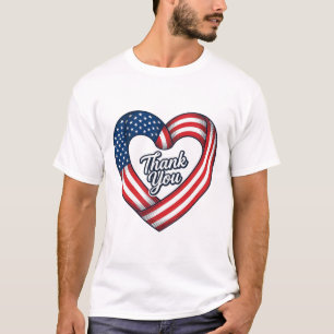T-shirt Cœur patriotique Merci Design vectoriel vintage_1