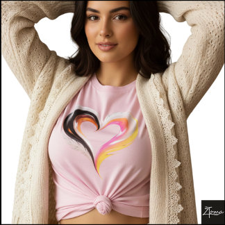 T-shirt Cœur Pop Art Abstrait à Plumes Brillantes