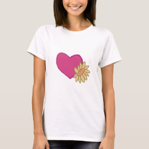 T-shirt Coeur rose avec tournesol jaune