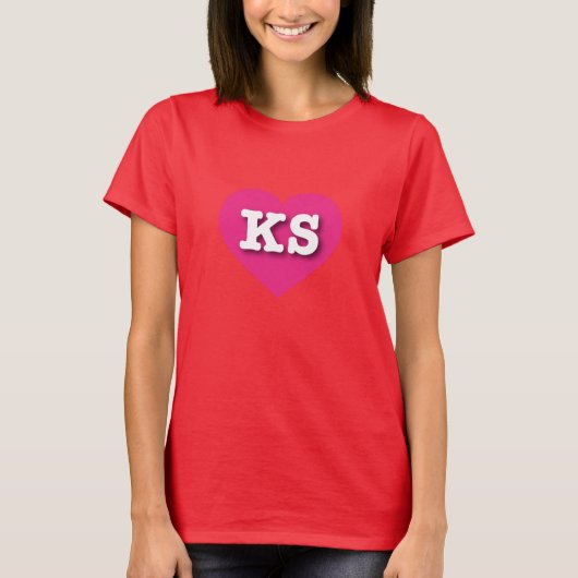 T-shirt Coeur rose chaud du Kansas - J'aime KS (Devant)