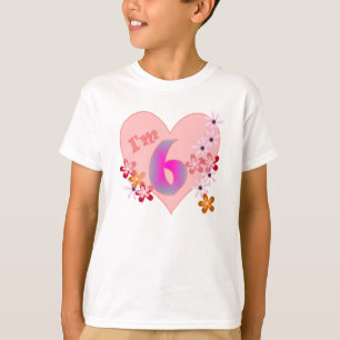 T-shirt Coeur rose et fleurs de 6ème anniversaire de fill