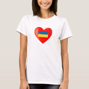 T-shirt Coeur rouge avec drapeau ukrainien