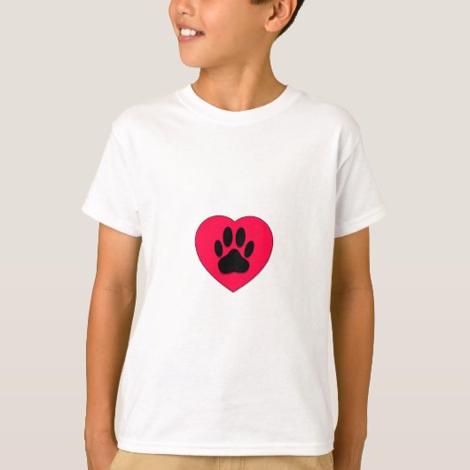T-shirt Coeur rouge avec Empreinte de patte de chien (Devant)