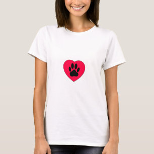 T-shirt Coeur rouge avec Empreinte de patte de chien