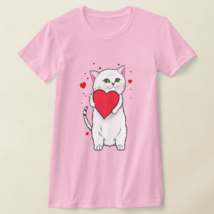T-shirt Coeur rouge étreinte de chat