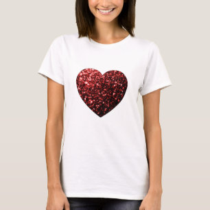 T-shirt Cœur rouge foncé faux paillettes scintillantes
