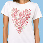 T-shirt Coeur rouge scandinave blanc<br><div class="desc">Style folk scandinave moderne design de coeur floral en rouge et blanc. Art original de Nic Squirrell.</div>