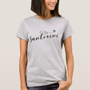 T-shirt Coeur Santorin En Drapeau, Grèce, Thira