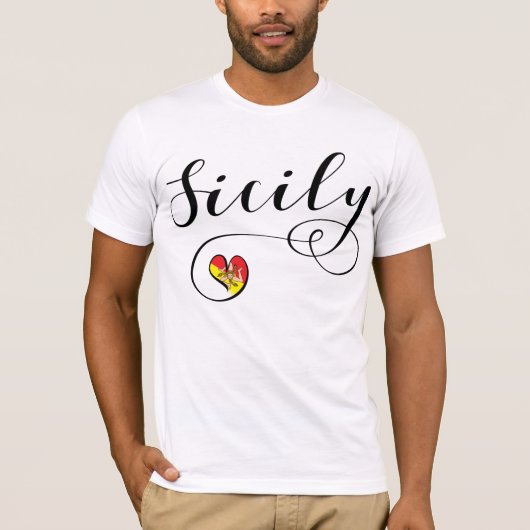 T-shirt Coeur sicilien de drapeau, j'aime la Sicile (Devant)