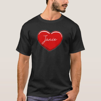 T-shirt Coeur tiré à la main Janie Prénom Coeurs I Love J