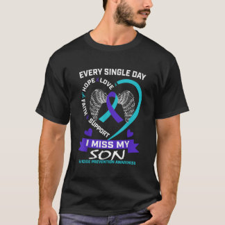 T-shirt Coeur Turquoise pourpre Je Manque Mon Fils Suicide
