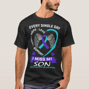 T-shirt Coeur Turquoise pourpre Je Manque Mon Fils Suicide
