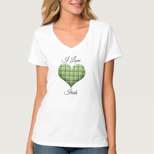 T-shirt Coeur vert rétro plaid St Patrick I love Irish (Devant)