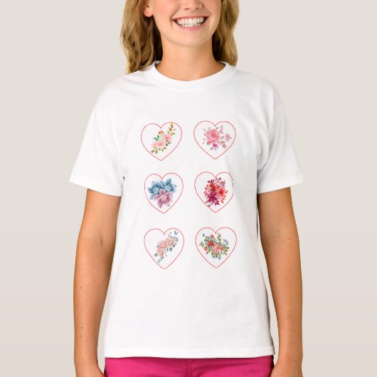 T-shirt Coeurs avec fleurs (Devant)