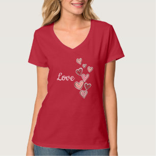 T-shirt Coeurs d'amour rose rouge (texte blanc)