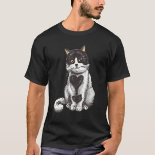 T-shirt Cœurs de chat noir blanc