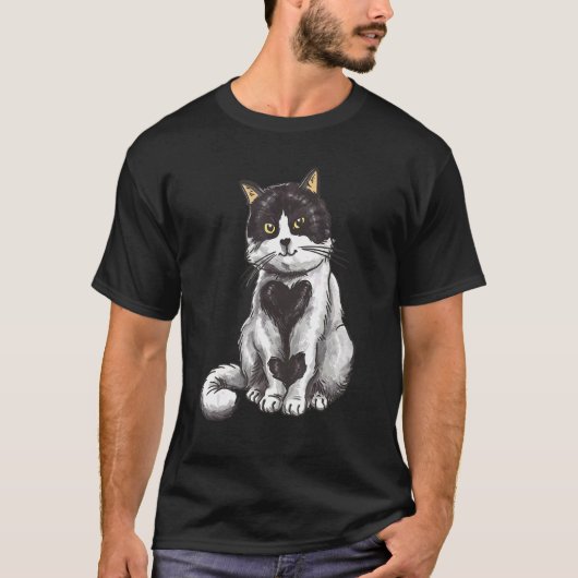 T-shirt Cœurs de chat noir blanc (Devant)