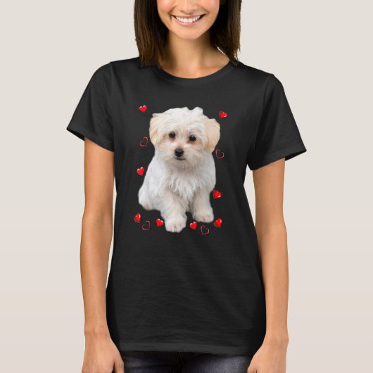 T-shirt Cœurs de chiot maltais (Devant)