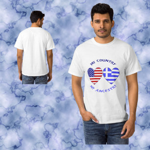 T-shirt Cœurs de drapeau USA grec Mon pays Mon ascendance 
