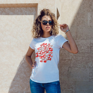 T-shirt Coeurs de fusion d'aquarelle - palette rouge et gr