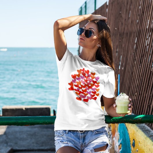 T-shirt Coeurs de fusion d'aquarelle - rose et orange