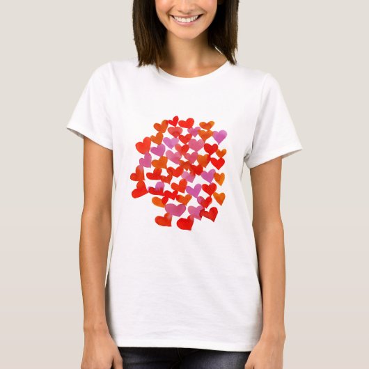 T-shirt Coeurs de fusion d'aquarelle - rose et orange (Devant)