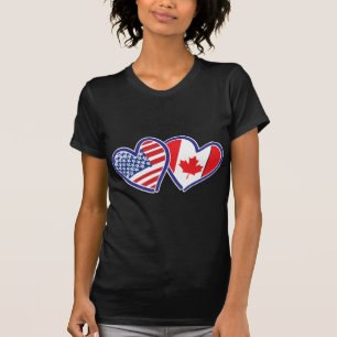 T-shirt Coeurs du drapeau canadien et américain