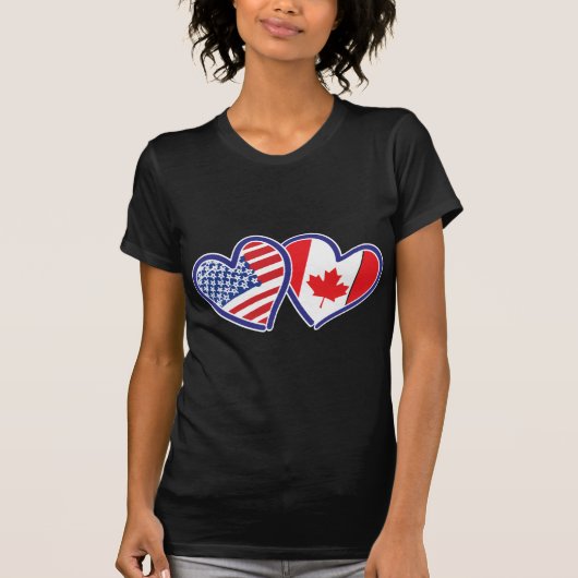 T-shirt Coeurs du drapeau canadien et américain (Devant)