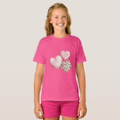 T-shirt Coeurs Empreintes de léopard XOXO Rose (Devant entier)