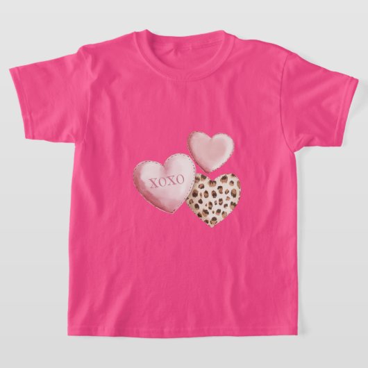T-shirt Coeurs Empreintes de léopard XOXO Rose (Poser)