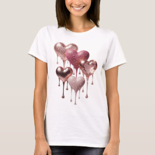 T-shirt Cœurs en argent artistique de paillettes impressio