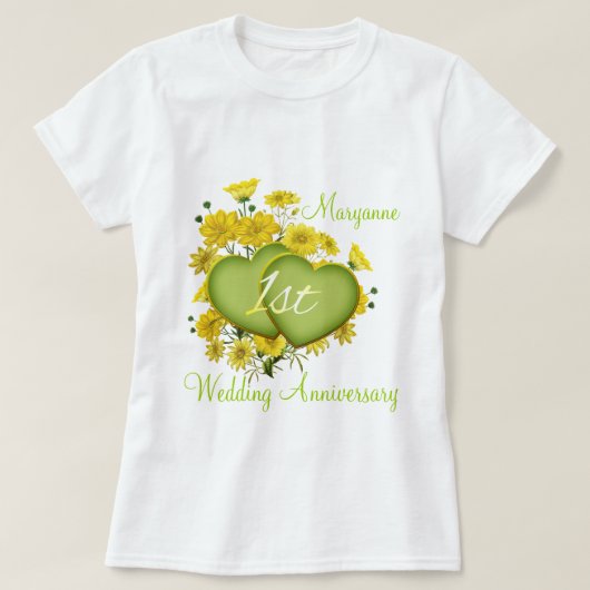 T-shirt Coeurs Fleurs sauvages du 1er anniversaire du Mari (Design devant)