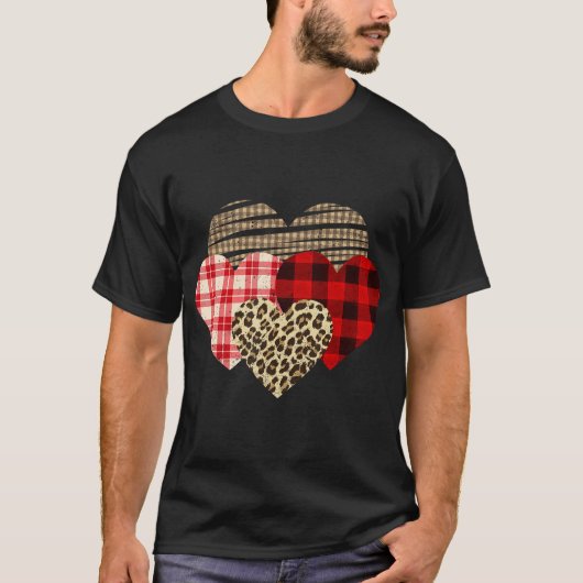 T-shirt Coeurs Leopard Plaid Buffalo Heart Love Valentine' (Devant)