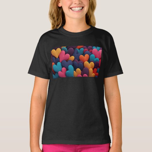 T-shirt Coeurs multicolores avec textures (Devant)