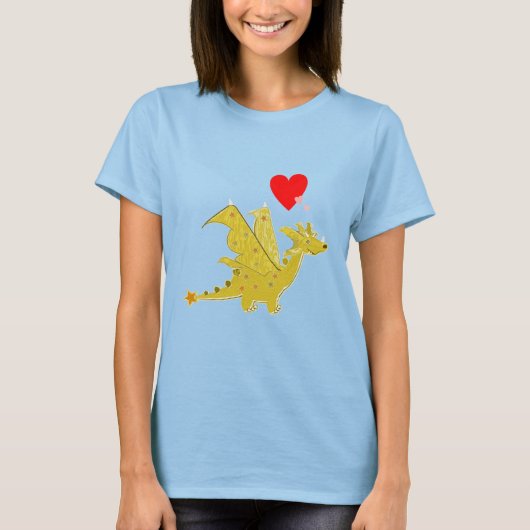 T-shirt Coeurs oranges mignons de dragon (Devant)