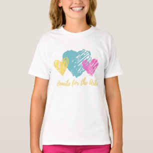 T-shirt Coeurs turquoise, rose et jaune