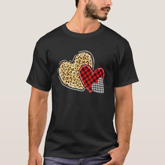 T-shirt Coeurs Valentines Jour Leopard Plaid Love Boys Gir (Devant)