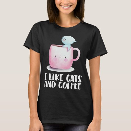 T-shirt Coffee and cats  Cat mug  Chilling cat (Devant)