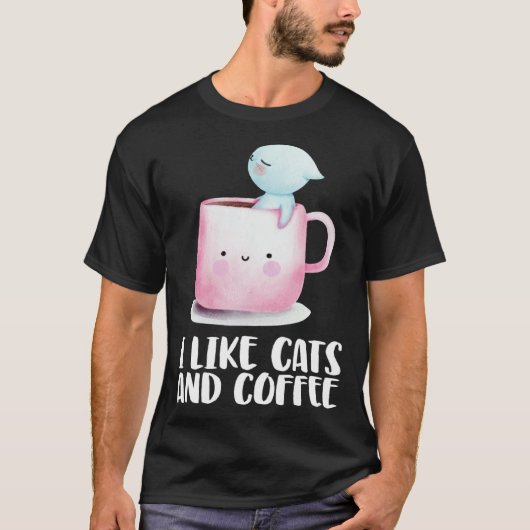T-shirt Coffee and cats  Cat mug  Chilling cat (Devant)