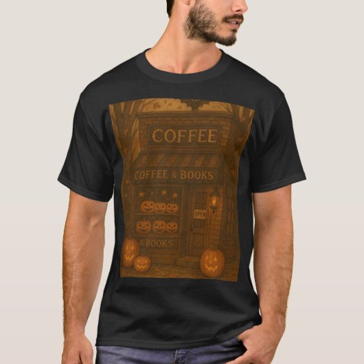 T-shirt Coffee & Books Pumpkin Café – Cozy Autumn Men’s (Devant)