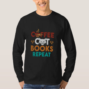 T-shirt Coffee Cat Books Repeat, Lecture de café Amoureux