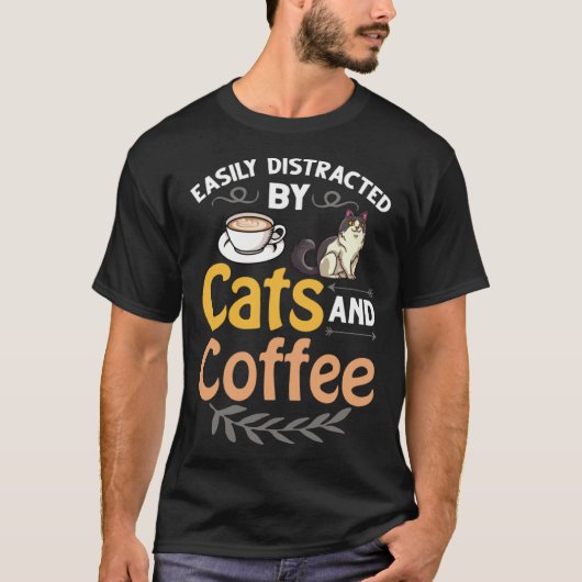 T-shirt Coffee Cat Shop Machine Kitten Mug Beans (Devant)