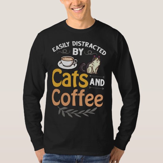 T-shirt Coffee Cat Shop Machine Kitten Mug Beans (Devant)