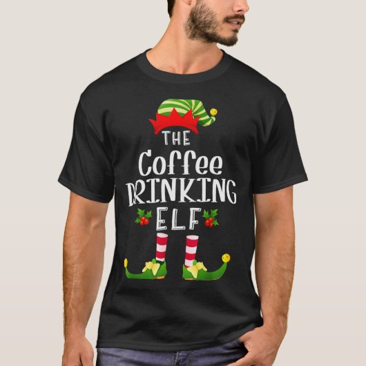 T-shirt Coffee Drinking Christmas Elf Matching Pajama X-ma (Devant)