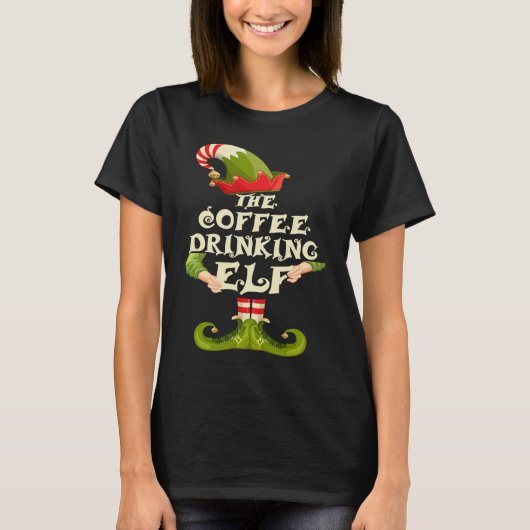 T-shirt Coffee Drinking Elf Matching Family Group Christma (Devant)