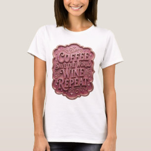 T-shirt COFFEE Rose Iconique SAUVEZ LE MONDE VIN RÉPÉTEZ