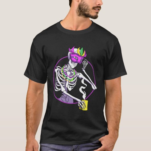 T-shirt Coffee Skeleton Mardi Gras Celebration (Devant)