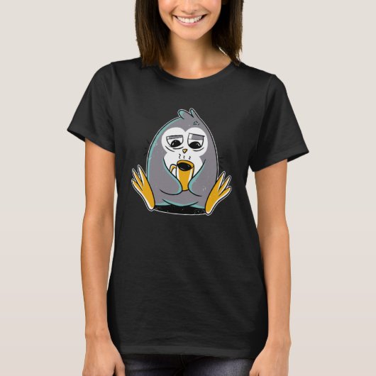 T-shirt Coffee soyeux fatigué Aimant Pingouin Graphique (Devant)