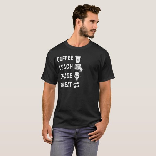 T-shirt Coffee, Teach, Grade, Repeat (Devant entier)
